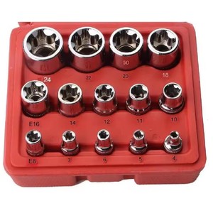 Jeu de douilles Torx femelles en acier au chrome-vanadium, 14 pièces, E4-E24, avec étui rigide OEM, ensemble d'outils à main - Product Image 4