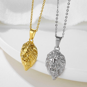 Punk Runde Form Löwenkopf Anhänger Männer Edelstahl Weiß Wolf Charms Bordstein kette Halskette Valentinstag Geschenk für ihn - Product Image 3