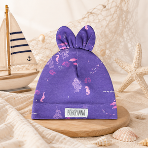 BOHOPANNA Gorro morado para bebé con orejas de conejo y estampado de vida marina para niñas, bebés y niños pequeños - Product Image 3