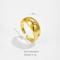 VEWANT Direct usine Bague dôme étoile réglable en cuivre blanc plaqué or 18K et rhodium avec zircone cubique, Bijoux en gros pour marques