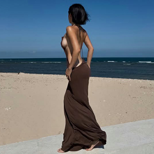 Vestido Largo Elegante para Mujer con Cuello Halter y Espalda Descubierta, Ajustado, Sexy, para Fiesta o Noche, con Detalle de Botones, Estilo Bodycon - Product Image 4