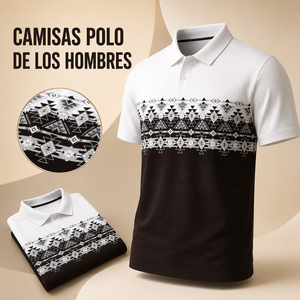 Camisas Polo para Hombre con Estampado Geométrico Azteca, Bloques de Color, Manga Corta, Estilo Casual para Golf y Resort, con Logotipo Personalizado - Product Image 1