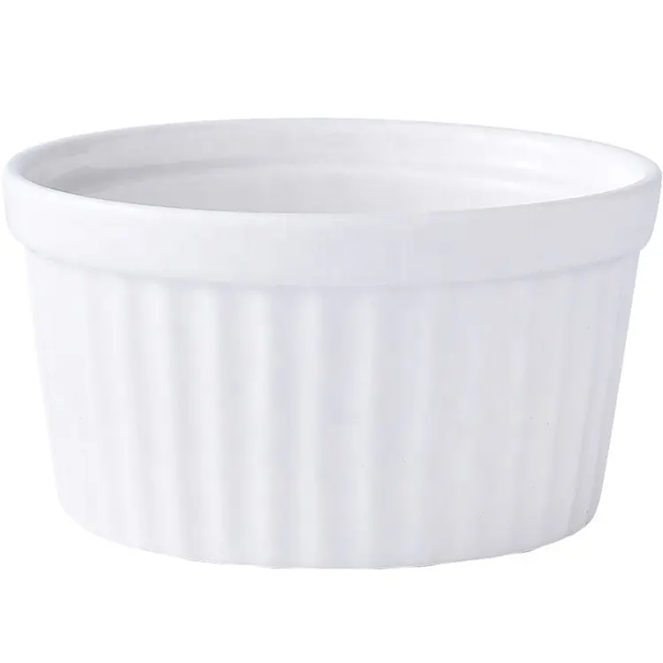 Wholesale Round Pure White Ceramic Bowl Shufrey Pudding Cake Dessert Dim Sum Bowl Hotel Western Food Baking Tableware