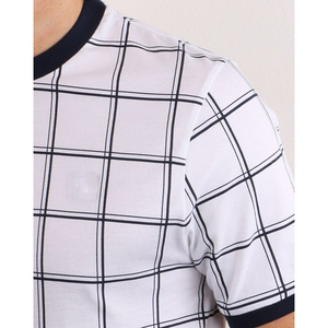 Hombres último diseño de alta calidad 100% algodón ventana comprobar camiseta contraste crema Ringer cuello y puños con estampado de verificación a juego - Product Image 3