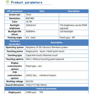 Pantalla LCD HDM I de 7 Pulgadas, Compatible con Raspberry <span class=keywords><strong>Pi</strong></span> de <span class=keywords><strong>2.</strong></span>ª/3.ª/4.ª Generación, 1024 * 600 HD para Equipos Industriales - Product Image 5