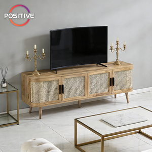 Mobile <span class=keywords><strong>TV</strong></span> in MDF con <span class=keywords><strong>Pannello</strong></span> <span class=keywords><strong>Porta</strong></span> in Rattan, Struttura a Quattro Ante, Design con Bordi Curvi, Gambe in Legno, Mueble De Television - Product Image 3