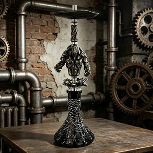 Moderno Set de Fumar Shisha/Hookah de Acero Inoxidable con Acabado en Laca Negra y Base Esculpida, Ideal para Regalo o Uso en Bares - Product Image 5
