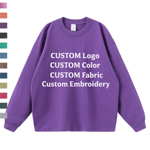 Custom Logo 280Gsm <b>Long</b> <b>Sleeve</b> Sweatshirt 100% Cotton Knitted Oversized O-Neck <b>Men</b> Casual <b>Top</b> Pullover With Custom Embroidery - Product Image 1