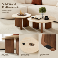 Ensemble de 2 tables basses modernes avec base en bois de noyer, écologiques et durables, meubles élégants et minimalistes pour le salon