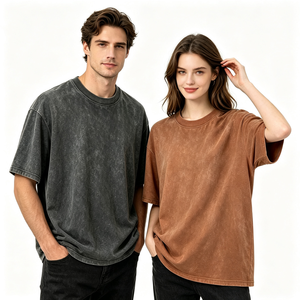 Camiseta de Cuello Redondo Oversize de Algodón Puro con Lavado Ácido para Hombre, Estampado Personalizado, Estilo Casual Urbano, Hombro Caído, Premium - Product Image 2