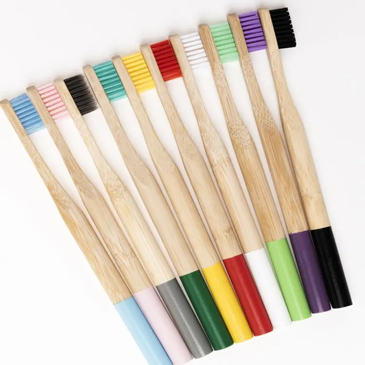 Custom logo Bamboo Toothbrush Medium Bristles Biodegradable Plastic-Free Toothbrushes Cylindrical Low Carbon