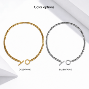 Collier chaîne gourmette en acier inoxydable plaqué or 14K sous vide avec fermoir à bascule rond 53 cm – Options ton or et argent - Product Image 1