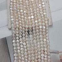 Chaîne de perles baroques d'eau douce blanches naturelles 7-8 mm, polies des deux côtés, trou central, fabrication de bijoux, vente en gros