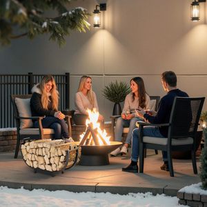 Indoor&amp;Outdoor Rustproof Sturdy <strong>Fireplace</strong> <strong>Log</strong> <strong>Holder</strong> Wood Storage Rack Firewood <strong>Holder</strong> With Carrier Firewood Rack - Product Image 6