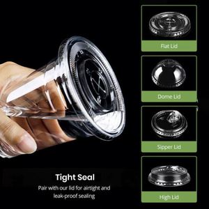 Gobelets à café transparents imprimés sur mesure en gros, jetables, 16 oz, en plastique PET avec couvercles et pailles personnalisés pour le matcha - Product Image 6