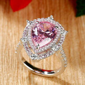 Anello da Cocktail F1313 per Donna, Forma a Cuore con Quarzo Rosa, Incastonatura Pavé, Anelli di Moda per Fidanzamento - Product Image 1