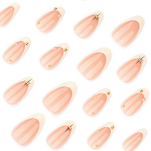 Faux <span class=keywords><strong>ongles</strong></span> à presser blancs de style français, européens et américains, courts, forme amande, avec paillettes dorées, prêts à poser pour les doigts - Product Image 3
