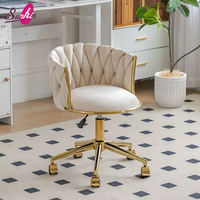 Coussin de siège en velours 5 couleurs, tabouret de chambre à coucher, base dorée, chaise de salon de manucure à cinq roues