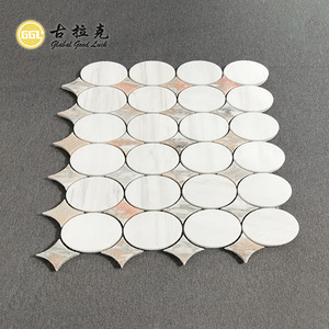 Goodluck su jeti kesim Oval yuvarlak beyaz ve kırmızı doğa mermer mozaik karo duvar zemin arka-spalsh ev Hptel iç dekor için - Product Image 6