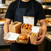 Boîte à emporter en papier kraft, personnalisée, pour hamburgers, poulet frit, frites, salades, emballage alimentaire jetable, résistant à l'huile