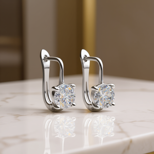 Orecchini in Diamanti Bianchi Champagne e Argento, Taglio Brillante Rotondo, Colore G, Diamanti Naturali, Stile Classico, per Uso Quotidiano Femminile - Product Image 2