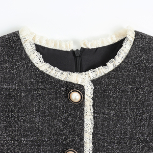 Nuovo Completo Autunnale in Stile Francese Casual, Due Pezzi, Tinta Unita, Lunghezza a Terra, Slim Fit, Tessuto Intrecciato, Linea ad A, Collo Tondo Naturale - Product Image 3