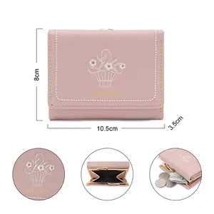 PRETTYZYS Flower Carving Leather Cover Flap Wallets For Women Lady Leather Short Pink Wallet