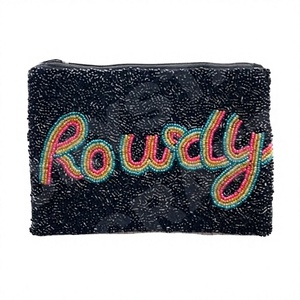 กระเป๋าใส่เหรียญผ้าฝ้ายปักลาย Rowdy ประดับลูกปัด ทำมือ พร้อมลายตัวอักษรสีสันสดใส สำหรับฮาโลวีนและงานปาร์ตี้ - Product Image 1