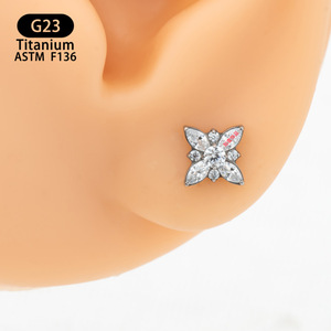 <b>Titanium</b> Butterfly Zircon <b>Stud</b> Earring 5.6mm F136 For Cartilage Lip Ear Piercing Jewelry - Product Image 2