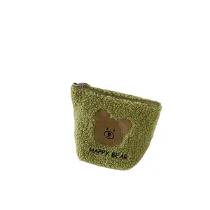 Tela de lana con logotipo personalizado, bolsas de cosméticos verdes, monedero, venta al por mayor