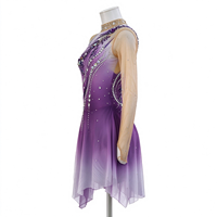 Robe de patinage et de danse pour enfants et adultes, dégradé violet, col montant, manches longues en maille nude, dos orné de strass, pour compétition et spectacle de patinage sur glace
