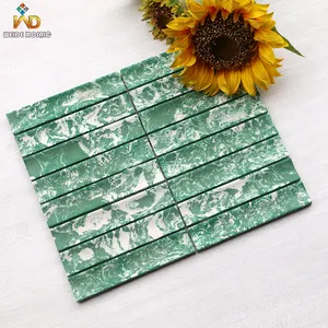 3D Fluted Mosaic Green Terrazzo Tile Wall Decoration Bathroom Kitchen Backsplash Tile 3D Artificial Stone Mosaic