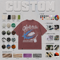 Camiseta de manga corta de algodón grueso de 300 g, estilo americano, de marca de moda, con estampado vintage rock, estilo urbano, corte holgado.