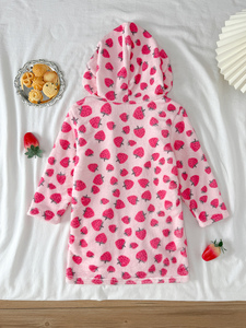 <span class=keywords><strong>Peignoir</strong></span> à capuche imprimé fraises pour filles - Product Image 3