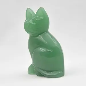 スピリチュアルギフト用の60 * 40mmグリーンアベンチュリン猫を彫刻する人気製品
