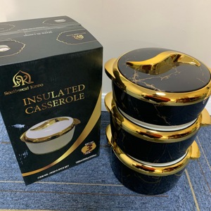 Nesting 3Pcs 1.5L 2L 2.5L Insulated Casserole Wide Gold Rim Curved Handle Thermal Serving Dish Ramadan Iftar Party Africa Meal - Product Image 5