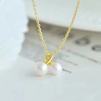 Abalorio de joyería de oro puro auténtico de 18 quilates para collar, Oro Sólido de 18 quilates, doble perla de agua dulce, colgante de oro, joyería al por mayor