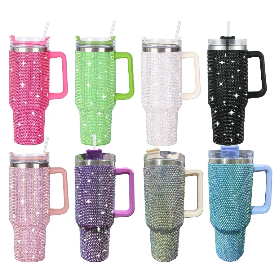 Wholesale 40Oz Studded Mermaid Party Wedding 304 Stainless Steel Insulated Rhinestones Double Wall Bling Tumbler with handle