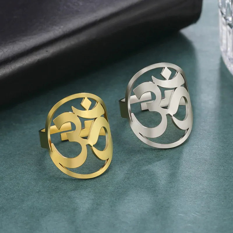แหวนสแตนเลสสำหรับผู้หญิง,แหวนทองพุทธศาสนาอินเดียแมนดาลาฮินดูแบบเปิดวินเทจ
