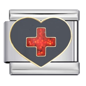 Breloques italiennes en acier inoxydable en forme de croix et de cœur, thème infirmière, avec lien élastique, pour la création de bracelets DIY de 9 mm, vente en gros - Product Image 6
