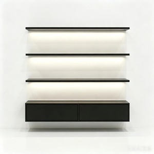 Moderno Estante Flotante Negro con Estantes Iluminados y Armario de Pared sin Tiradores <span class=keywords><strong>para</strong></span> Tiendas de Alta Gama - Product Image 2