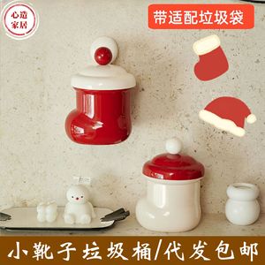 Cubo de basura de escritorio con tapa, diseño creativo de botas pequeñas, para uso en interiores, forma redonda, aspecto de alta gama, diseño bonito para el hogar. - Product Image 5