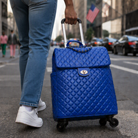 Valise trolley bleu roi de 20 pouces, bagage souple en cuir PU, idéale pour les étudiants américains des sororités et des universités