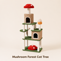 Rumah Kucing Indoor Mushroom Cat Tree, Tiang Garuk Kucing Berbahan Sisal, 4 Tingkat, Dilengkapi Mainan