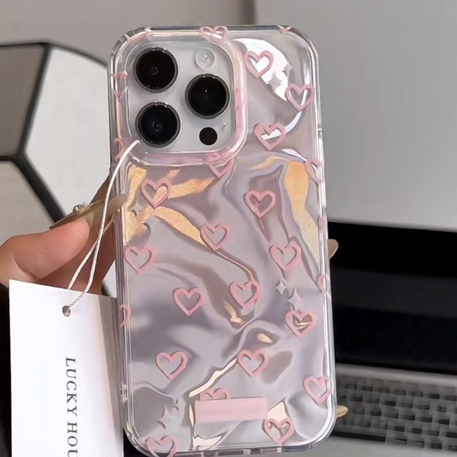 Luxury Cute Laser Pink Love Heart Phone Case for iPhone 15 11 12 13 14 Pro Max Plus XS X XR 7 8 Girl Lovely Bumper Back Cover