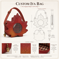 Sac à bandoulière personnalisé en forme de feuille d'érable, style Ita Bag, sac à main Kawaii d'automne avec fenêtre ronde transparente en PVC et breloque en forme de gland, pour les amateurs de feuillage d'automne de la Nouvelle-Angleterre