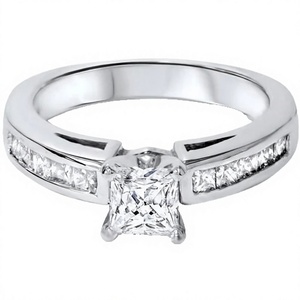Bague de fiançailles solitaire en or blanc massif 14 carats avec diamant de laboratoire taille princesse de 1,4 carat serti en canal pour femme - Product Image 1
