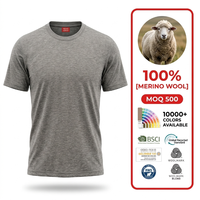 T-shirt décontracté premium pour homme en laine mérinos, col rond, motif imprimé écologique, pour l'été et l'extérieur, tricoté en jersey teint en fil