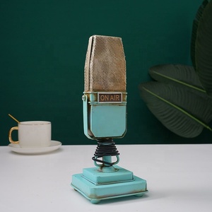 Miniaturas en miniatura de micrófono azul claro, manualidades de hierro, escritorio antiguo, hogar, Vintage, accesorios de decoración de Metal, regalo de cumpleaños - Product Image 3