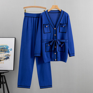Women's Knitted Sweater <b>Pants</b> Set Autumn Fashion Two Piece Suit With Pockets And Belt Detail - Product Image 4